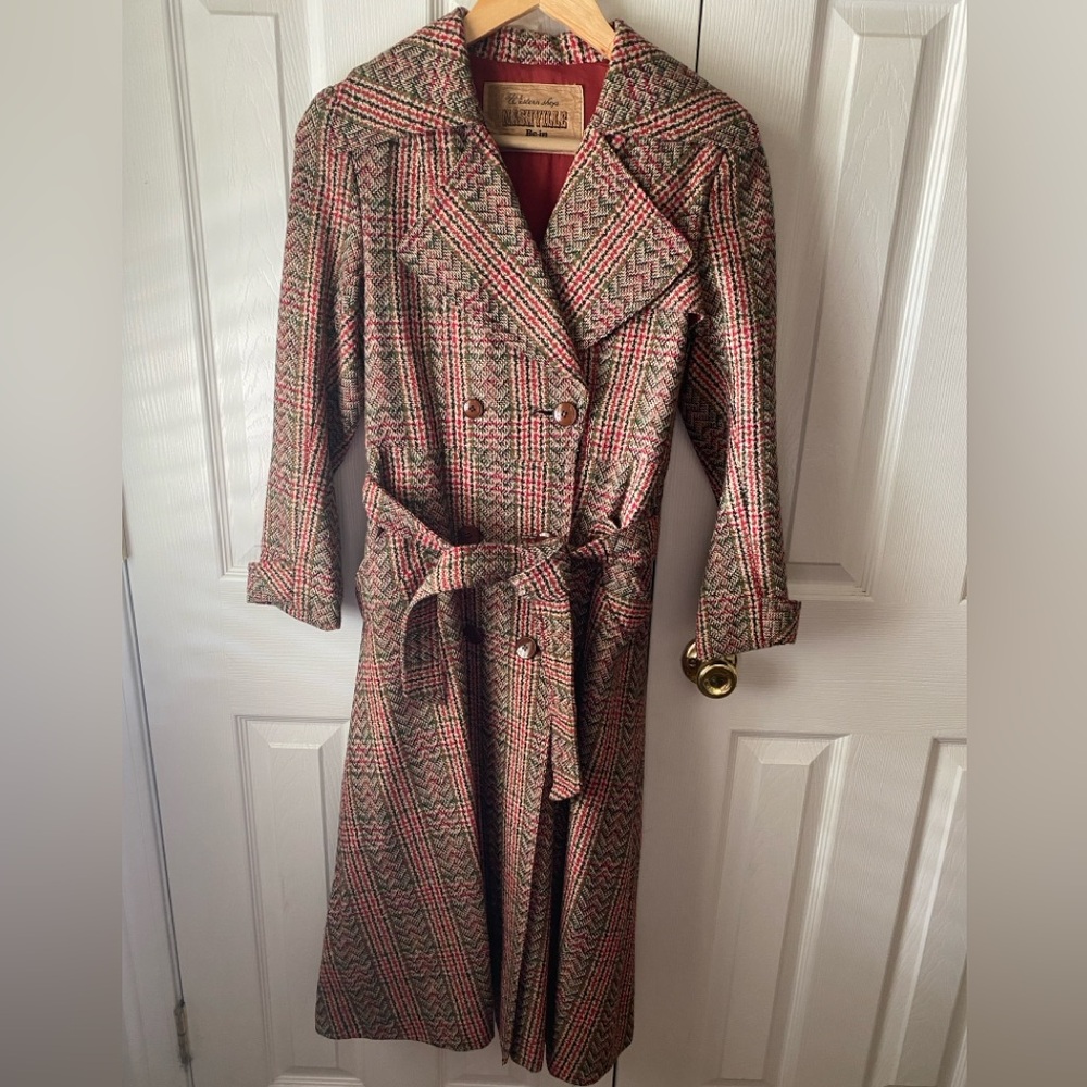 RARE! VTG 70’s‎ Western Shop NASHVILLE Wool Tweed Double Breasted Trench Coat XS